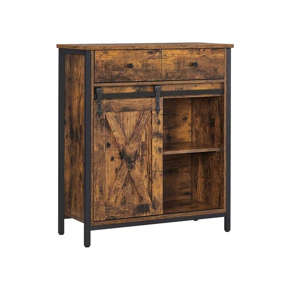 Förvaringsskåp, Sideboard och TV-skåp, fristående golvskåp med 1 låda och skjutdörr, industriellt, rustikt brunt och svart LSC100B01