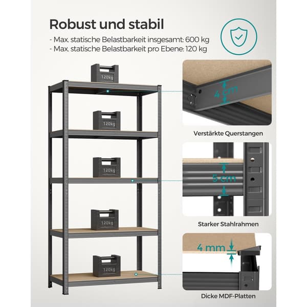 Set med 2 förvaringshyllor 200 cm höga grå