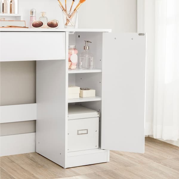 Sminkbord, sminkbord, toalettbord med spegel, 1 låda, 2 hyllor, förvaringsskåp, sminkskåp, vit RDT119W01