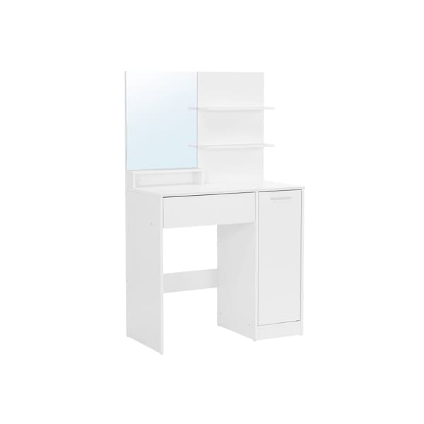 Sminkbord, sminkbord, toalettbord med spegel, 1 låda, 2 hyllor, förvaringsskåp, sminkskåp, vit RDT119W01