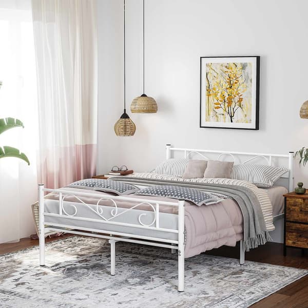 Sängram för dubbelsäng Metallsängram Passar 140 x 190 cm madrass, gästsäng, vuxna, barn, enkel montering, små utrymmen, vit