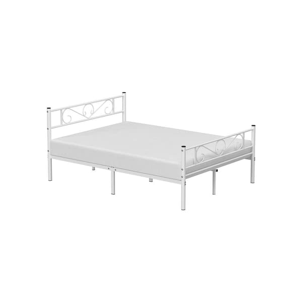 Sängram för dubbelsäng Metallsängram Passar 140 x 190 cm madrass, gästsäng, vuxna, barn, enkel montering, små utrymmen, vit