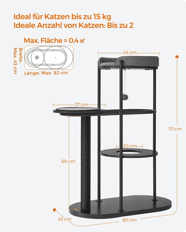 Raapimispylväs 111 cm korkea sisalrungolla classic black