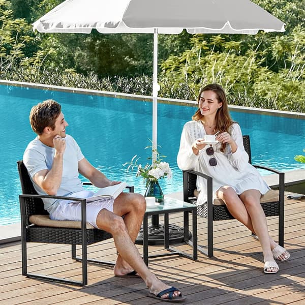 GGF010M05 Balkonhavemøbelsæt, PE polyrattan loungesæt, bord og 2 stole, havemøbler, nem montering, udendørs, til terrasse, altan, have, sort/beige