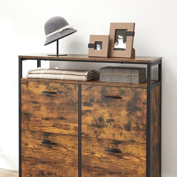 LBS803B01 Skoskab med 4 klapper Skostativ Skohylde Skokasse i entreen til 12-20 par sko, 98,3 x 30 x 95 cm, Vintage Brown/Black