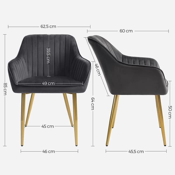 Matstol, Fåtölj, Stoppad stol med armstöd, Metallben, Sammetsklädsel, Sittbredd 49 cm, Max. 110 kg - för arbetsrum, vardagsrum, sovrum