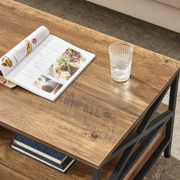 Soffbord, vardagsrumsbord, soffbord, med lådor, X-strutar, öppet fack, industriell design, valnötsbrun/svart