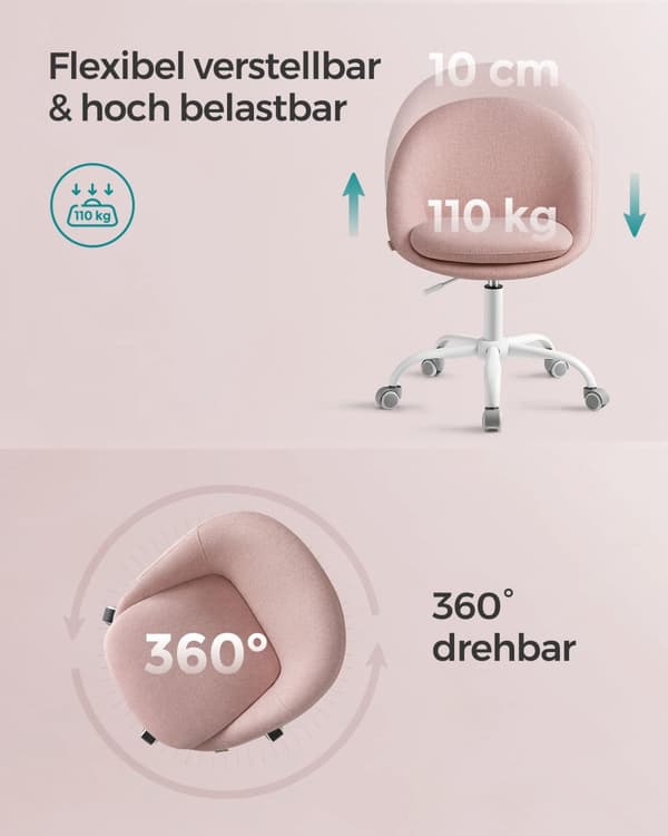 Höjdjusterbar hemmakontorsstol rosa