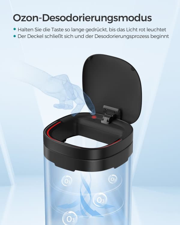 Köksbehållare med rörelsesensor 50L, automatisk soptunna, papperskorg, flerfärgade indikatorlampor, ozonluktkontroll, lock som håller sig öppet, hög,
