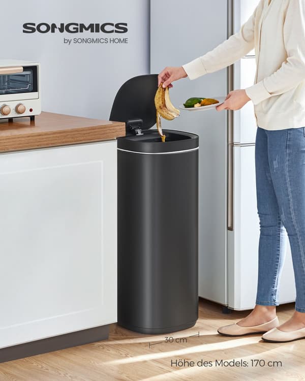 Köksbehållare med rörelsesensor 50L, automatisk soptunna, papperskorg, flerfärgade indikatorlampor, ozonluktkontroll, lock som håller sig öppet, hög,