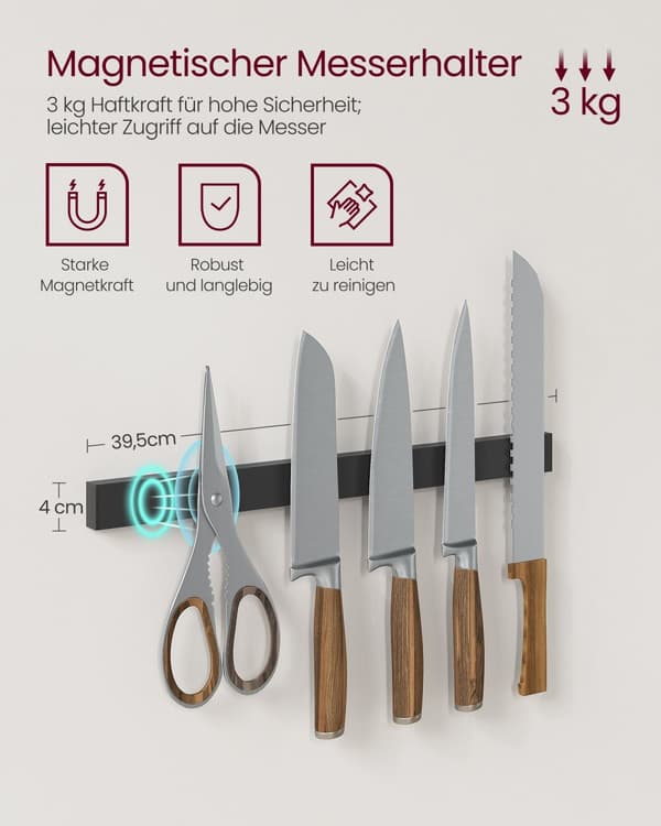 Køkkenhylde 12 kroge grå-sort