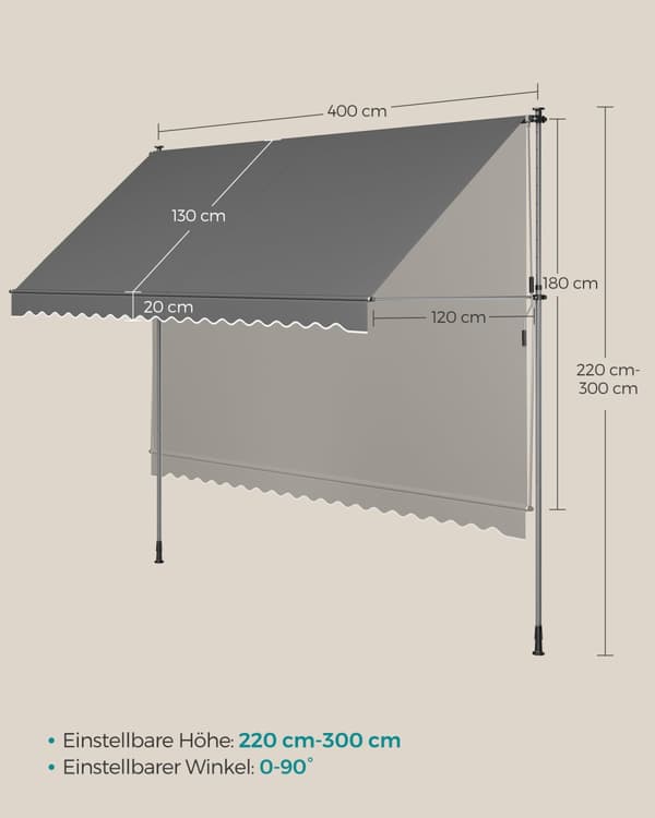 Klämbar markis för solskydd 400 x 120 cm antracit
