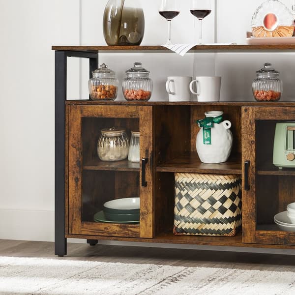 Skænk, buffetbord med 2 gennemsigtige glasdøre, tv-skab, med justerbare hylder, til spisestuen, 100 x 35 x 80 cm, industriel stil, rustik brun og sor