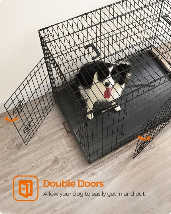 Hundekasse, sammenklappelig, 107 cm, 2 døre, XL, sort PPD42H