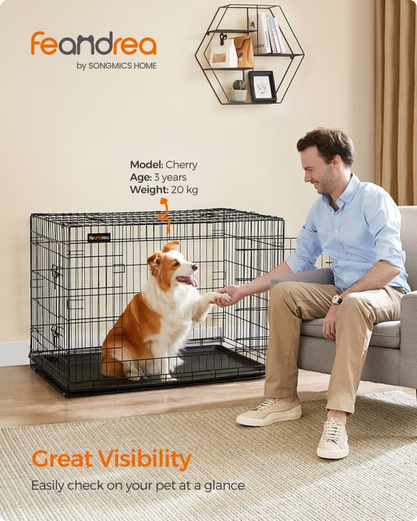 Hundekasse, sammenklappelig, 107 cm, 2 døre, XL, sort PPD42H