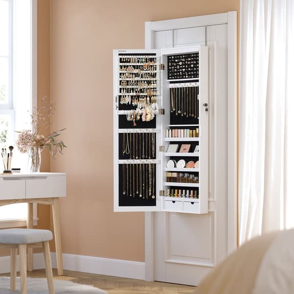 Korut kaappi Armoire, lukittava seinään kiinnitettävä säilytysjärjestäjäyksikkö kaulakoru korvakoru, peili ja eri osastot