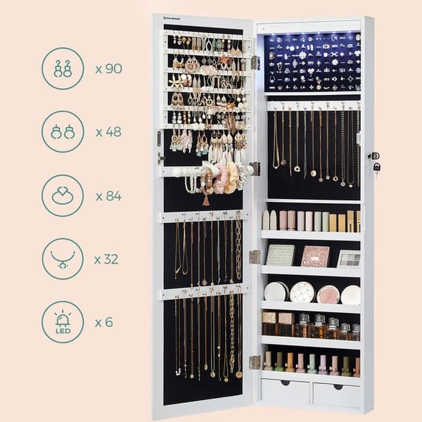 Korut kaappi Armoire, lukittava seinään kiinnitettävä säilytysjärjestäjäyksikkö kaulakoru korvakoru, peili ja eri osastot