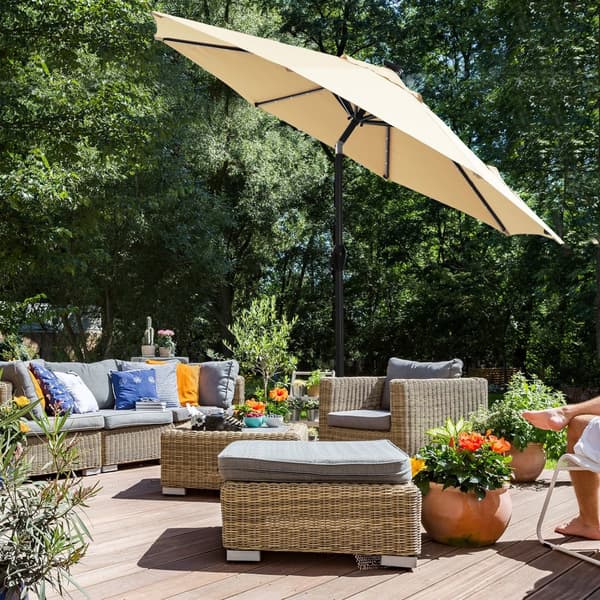 3 m Garden Parasol sateenvarjo aurinkoenergialla toimivilla LED-valoilla, aurinkovarjo UPF 50 + -suojalla, kallistus, kampikahva avaamiseen sulkemise