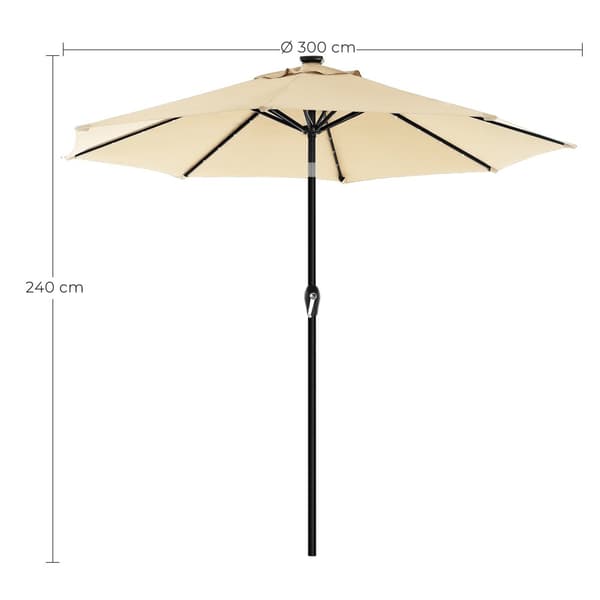 3 m Garden Parasol sateenvarjo aurinkoenergialla toimivilla LED-valoilla, aurinkovarjo UPF 50 + -suojalla, kallistus, kampikahva avaamiseen sulkemise