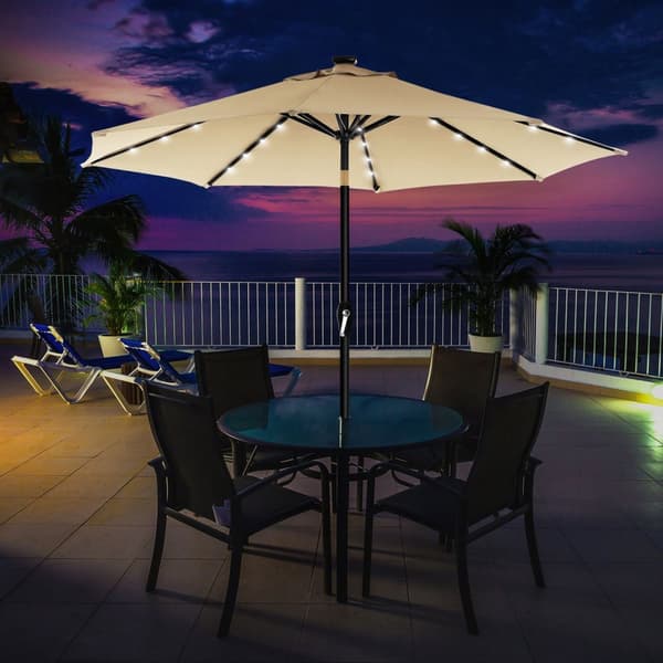 3 m Garden Parasol sateenvarjo aurinkoenergialla toimivilla LED-valoilla, aurinkovarjo UPF 50 + -suojalla, kallistus, kampikahva avaamiseen sulkemise
