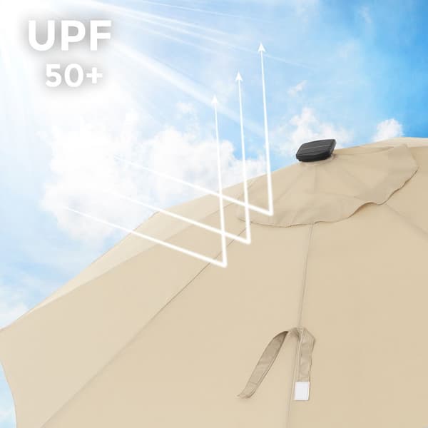 3 m Garden Parasol sateenvarjo aurinkoenergialla toimivilla LED-valoilla, aurinkovarjo UPF 50 + -suojalla, kallistus, kampikahva avaamiseen sulkemise