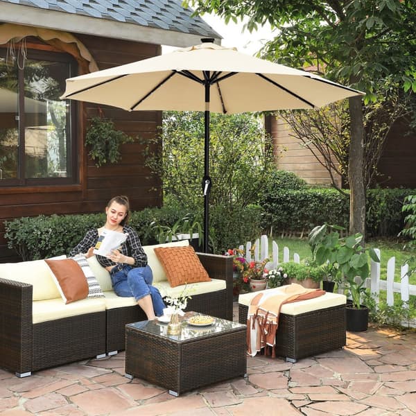3 m Garden Parasol sateenvarjo aurinkoenergialla toimivilla LED-valoilla, aurinkovarjo UPF 50 + -suojalla, kallistus, kampikahva avaamiseen sulkemise