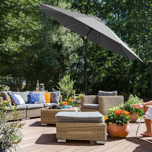 3 m Garden Parasol sateenvarjo aurinkoenergialla toimivilla LED-valoilla, aurinkovarjo UPF 50 + -suojalla, kallistus, kampikahva avaamiseen sulkemise