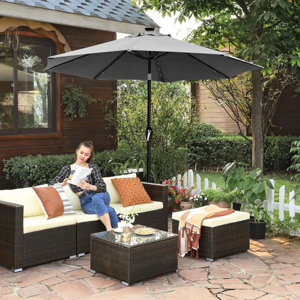 3 m Garden Parasol sateenvarjo aurinkoenergialla toimivilla LED-valoilla, aurinkovarjo UPF 50 + -suojalla, kallistus, kampikahva avaamiseen sulkemise