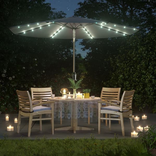 3 m Garden Parasol sateenvarjo aurinkoenergialla toimivilla LED-valoilla, aurinkovarjo UPF 50 + -suojalla, kallistus, kampikahva avaamiseen sulkemise