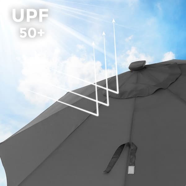 3 m Garden Parasol sateenvarjo aurinkoenergialla toimivilla LED-valoilla, aurinkovarjo UPF 50 + -suojalla, kallistus, kampikahva avaamiseen sulkemise