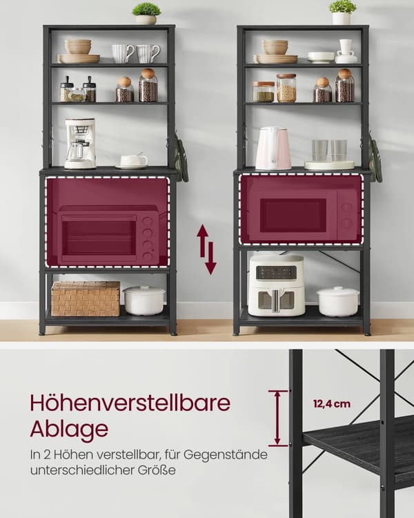 Kökshylla med 6 hyllplan och 6 krokar