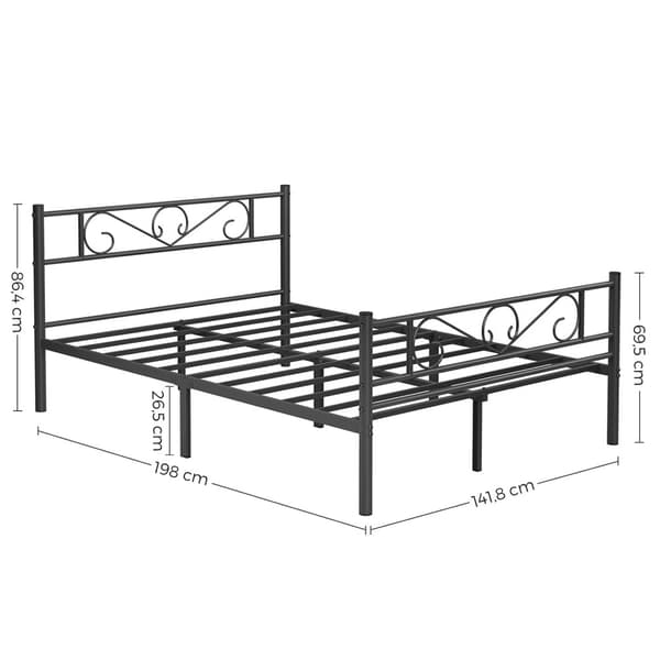 Sängram för dubbelsäng Metallsängram, passar 140 x 190 cm madrass, för vuxna barn, ingen resår behövs, enkel montering, för små utrymmen, svart RMB06