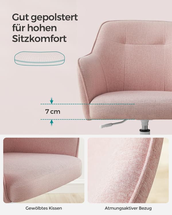 Hemmakontorsstol med höjdjustering och andningsbart tyg rosa