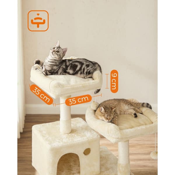 Kissapuu, Stable Cat Tower, 2 pehmoista istuinta, 143cm, Beige PCT15BE