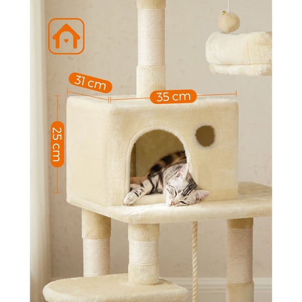 Kissapuu, Stable Cat Tower, 2 pehmoista istuinta, 143cm, Beige PCT15BE