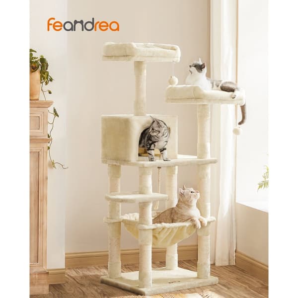 Kissapuu, Stable Cat Tower, 2 pehmoista istuinta, 143cm, Beige PCT15BE