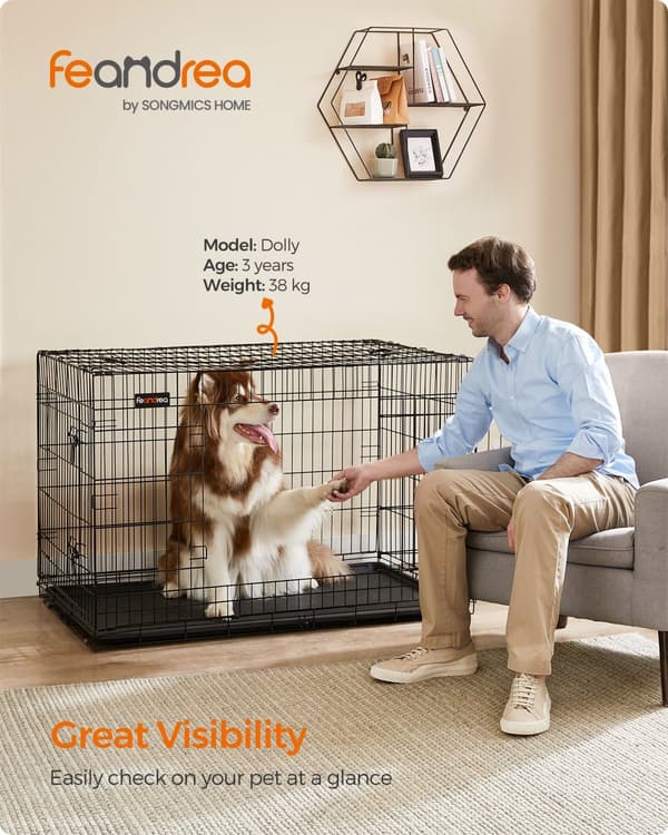 Hundekasse, sammenklappelig, 122 cm lang, 2 døre, XXL, sort PPD48H