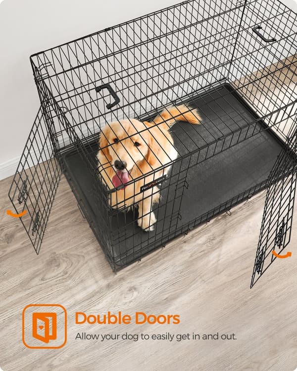 Hundekasse, sammenklappelig, 122 cm lang, 2 døre, XXL, sort PPD48H