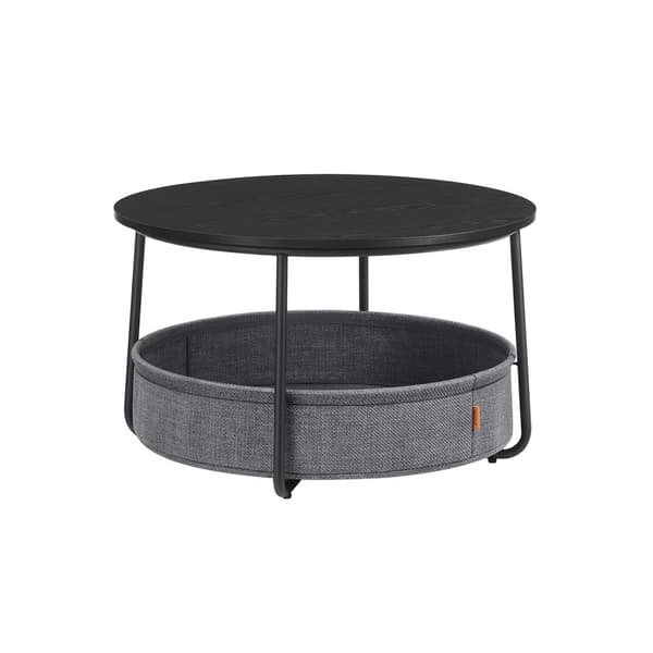 Soffbord med förvaring, runt mittbord för vardagsrummet med tygkorg, modern stil, metallram, bläcksvart och skiffergrå LCT244B56