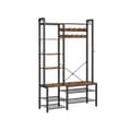 Miniatyrbillede 1 af 6: Hall Tree med bænk og skoopbevaring, Hall Coat Rack med skobænk og 5 opbevaringshylder, 9 frakkekroge og 6 sidekroge, 140 x 120 x 190 cm, Vintage Bro