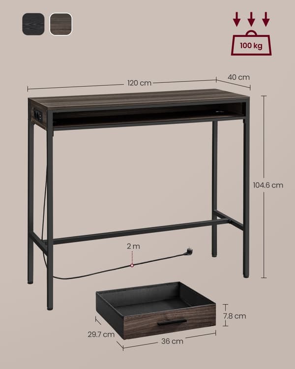 Barbord med låda 40 x 120 x 104,6 cm askbrun