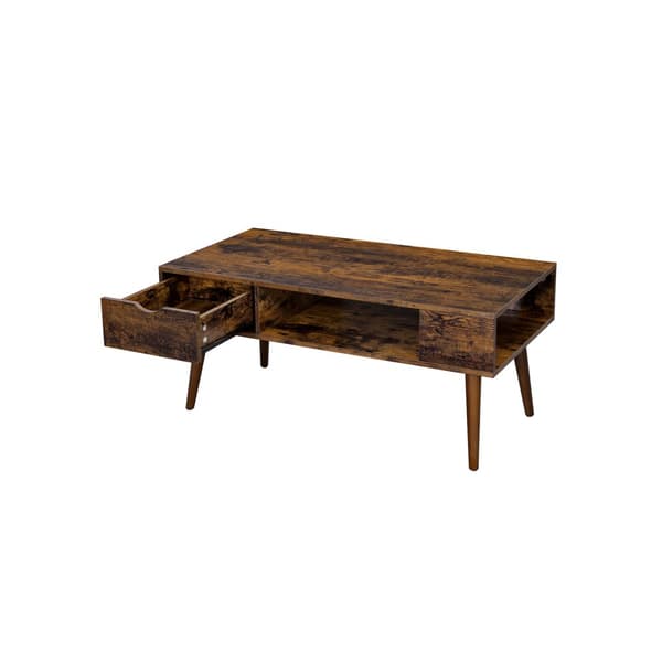 Soffbord med förvaring, låda, öppet fack, långa ben, för vardagsrum, matsal, 100 x 50 x 45 cm, rustikt brunt LCT028X01