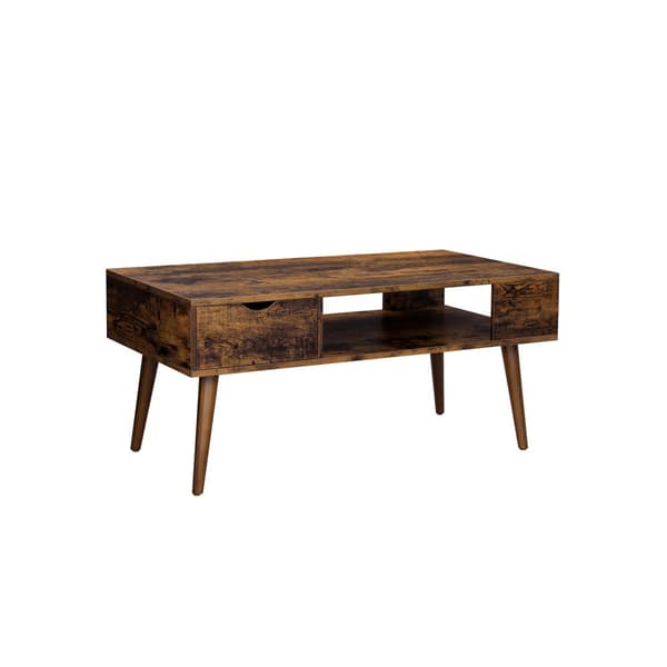 Soffbord med förvaring, låda, öppet fack, långa ben, för vardagsrum, matsal, 100 x 50 x 45 cm, rustikt brunt LCT028X01