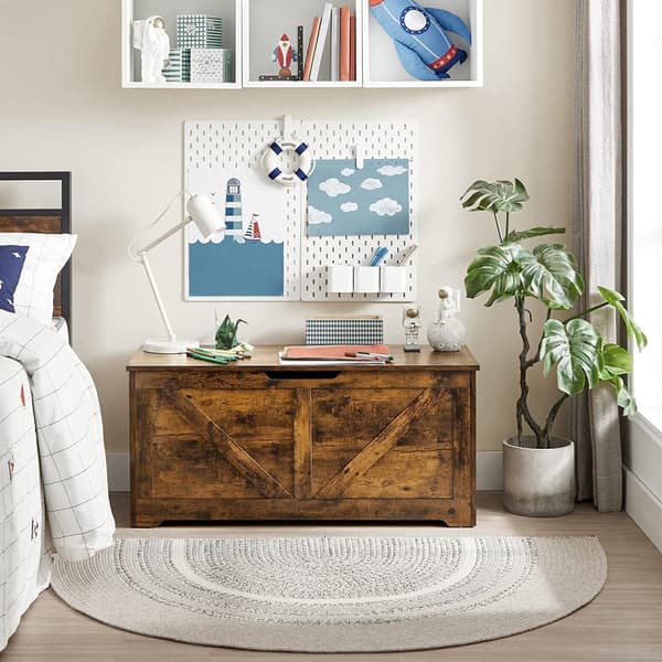 Förvaringskista, förvaringsbänk, filtlåda med 2 säkerhetsgångjärn, bänk för skoförvaring, ladugårdsstil, 40 x 100 x 46 cm, för hall, sovrum, vardagsr