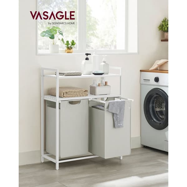 Pyykkikori 2 x 46 L 2 hyllyllä valkoinen
