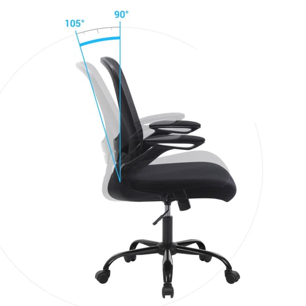 Kontorstol, skrivebordsstol, drejestol i mesh, ergonomisk computerstol, lændestøtte, oscillerende, sæde 53 cm, sammenklappelige armlæn, sort OBN37BKV