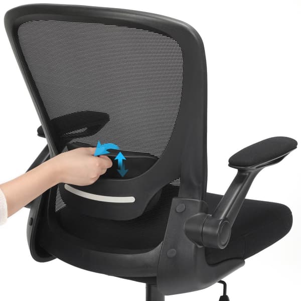 Kontorstol, skrivebordsstol, drejestol i mesh, ergonomisk computerstol, lændestøtte, oscillerende, sæde 53 cm, sammenklappelige armlæn, sort OBN37BKV