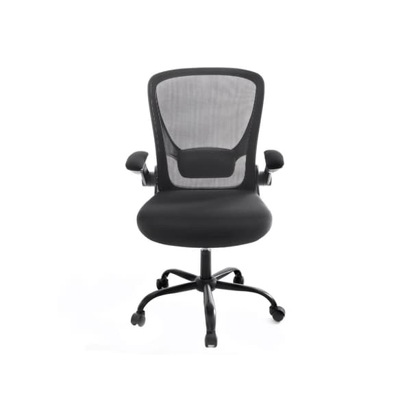 Kontorstol, skrivebordsstol, drejestol i mesh, ergonomisk computerstol, lændestøtte, oscillerende, sæde 53 cm, sammenklappelige armlæn, sort OBN37BKV