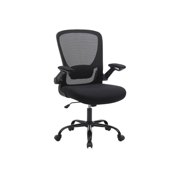 Kontorstol, skrivebordsstol, drejestol i mesh, ergonomisk computerstol, lændestøtte, oscillerende, sæde 53 cm, sammenklappelige armlæn, sort OBN37BKV