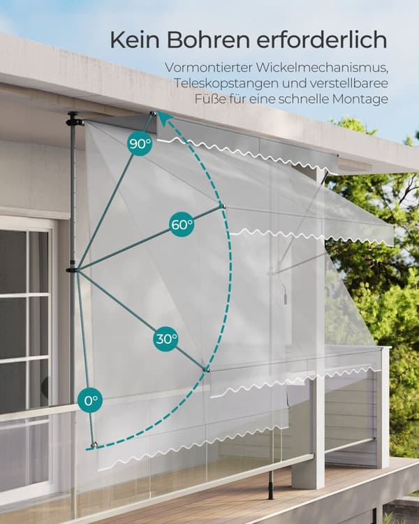 Klämbar markis med handvev 250 x 120 cm grå